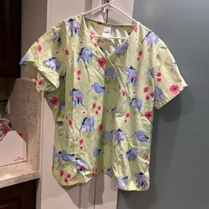Womens Disney Eeyore Allover Print Medical Dental Vet Scrub Top 2XL